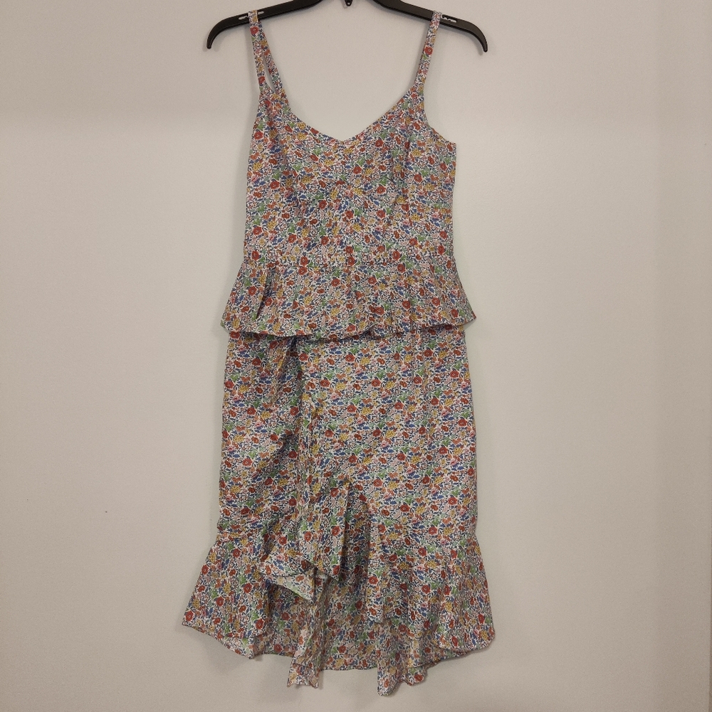 J. Crew Multicolor Floral Peplum Midi Dress